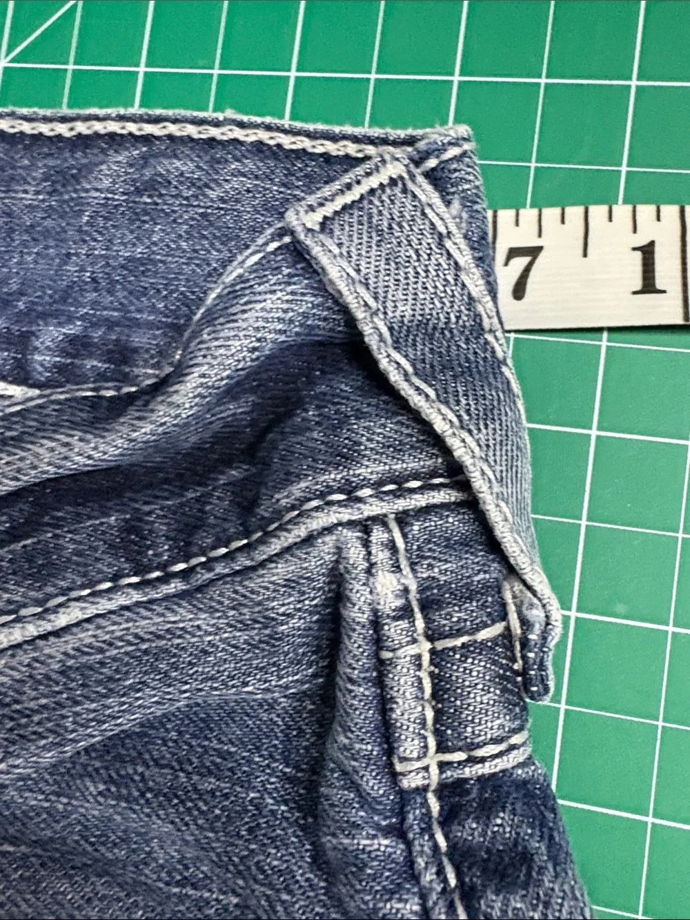 True Religion Medium Indigo Bootcut Jeans with White Stitching